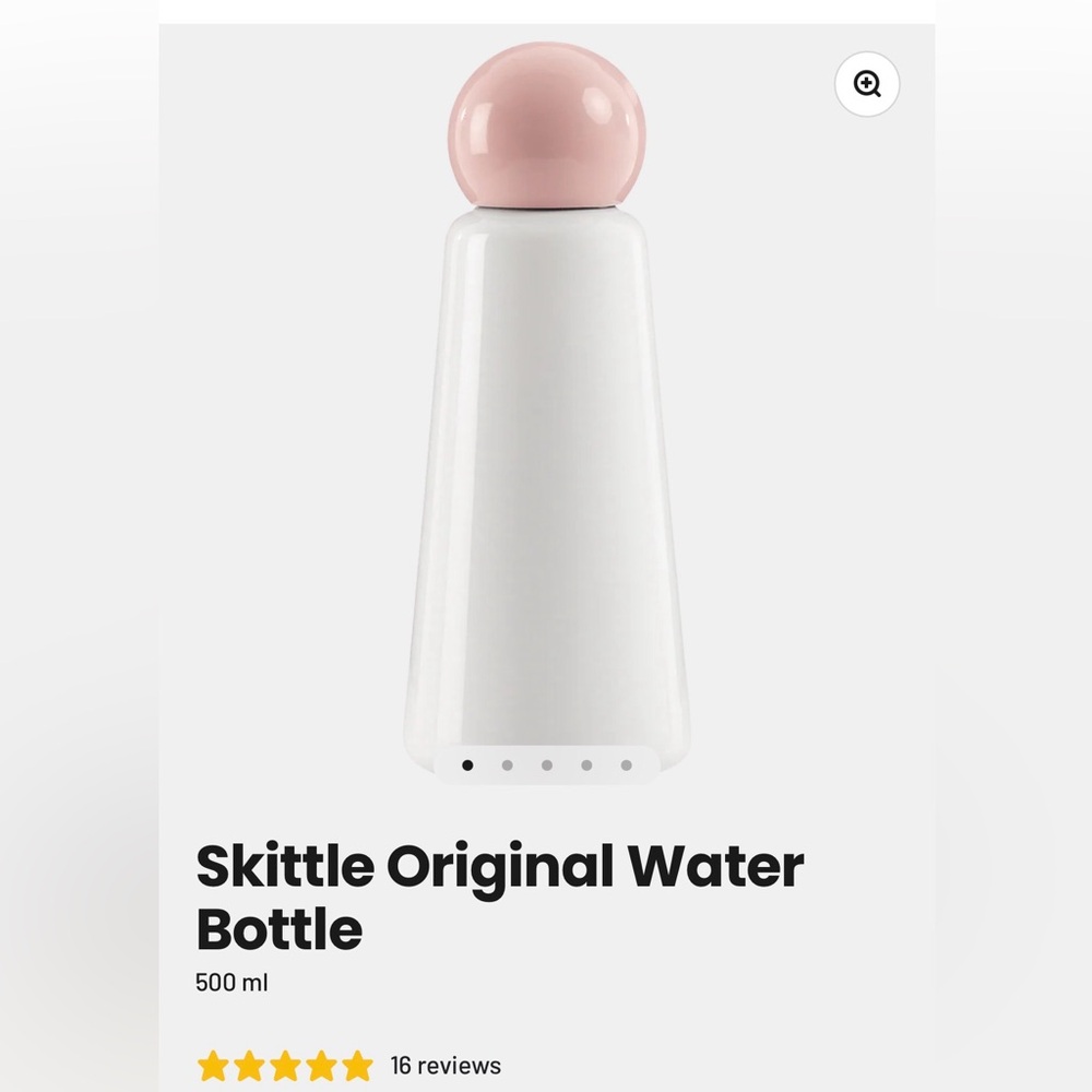 Skittle Original Water Bottle - White Body with Pink Cap 500ml/17oz